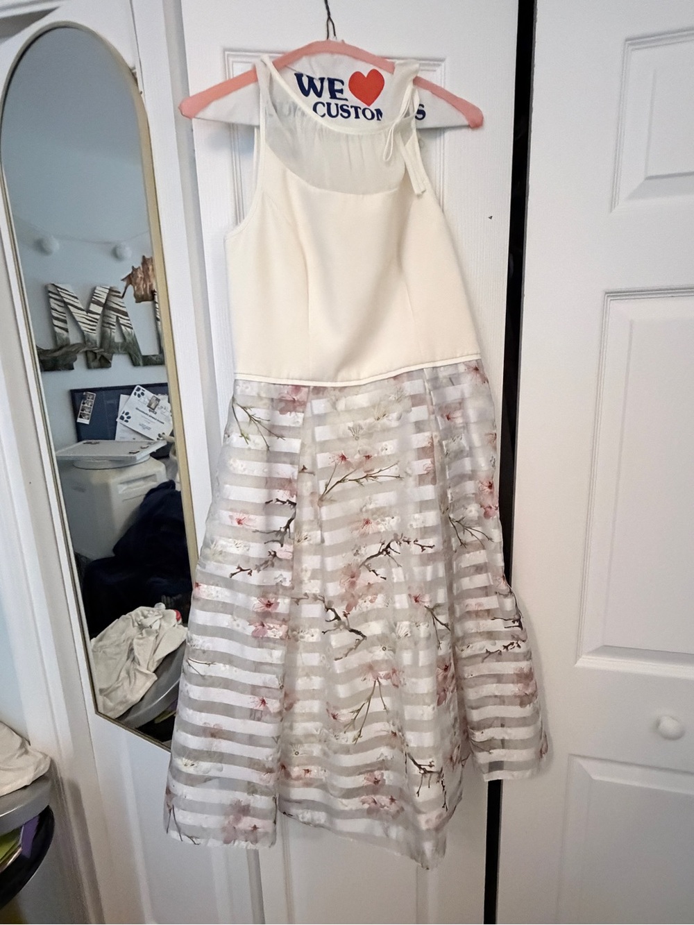 Ted Baker Ivory and Blush Floral Striped A-Line Dress